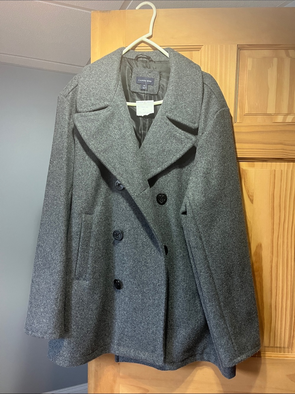 Lands' End Charcoal Gray Double-Breasted Wool Peacoat